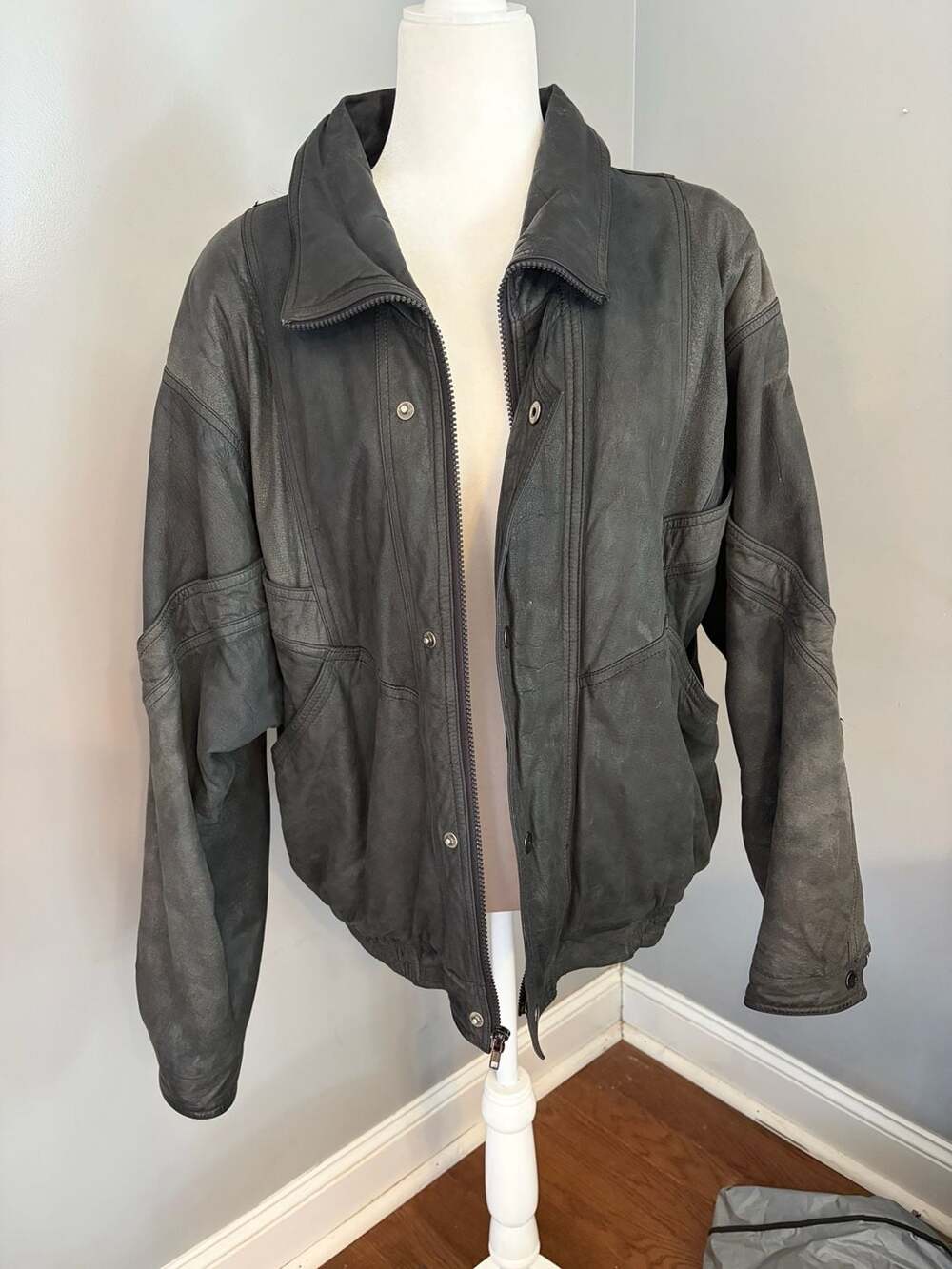Saxony Leather Jacket Size 44 Black Bomber Leather Jacket